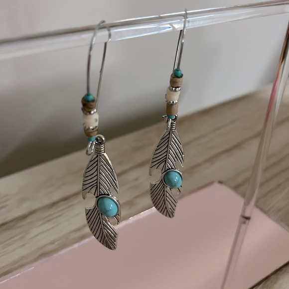 Feather & Turquoise Earrings - Picture 2 of 4